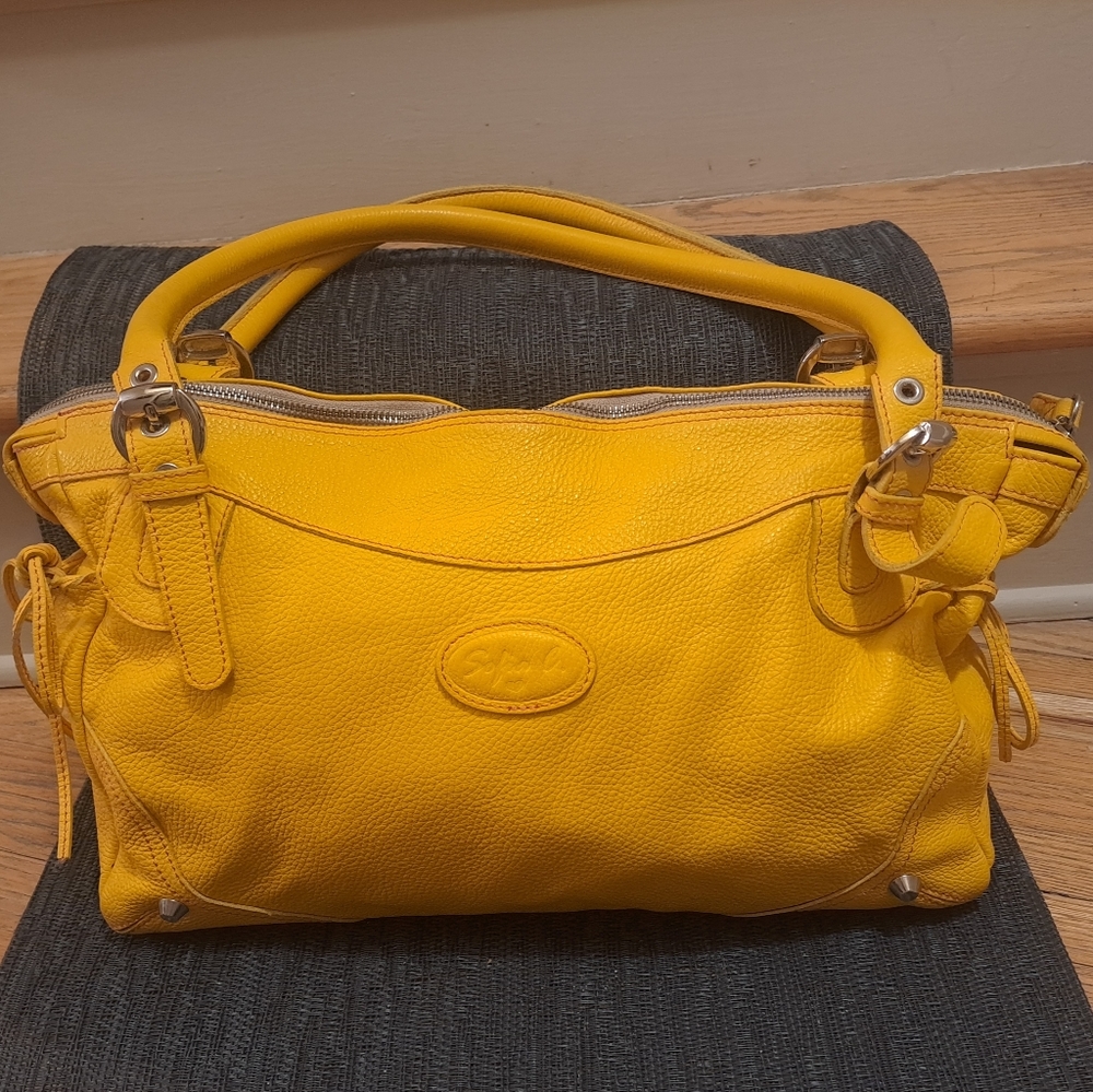ABRO Leather Satchel In Yellow